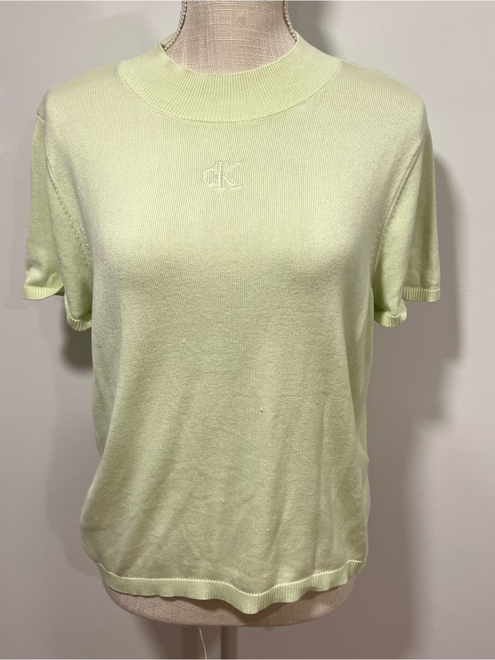 Calvin Klein Pale Green Knit Short-Sleeve Top with Logo